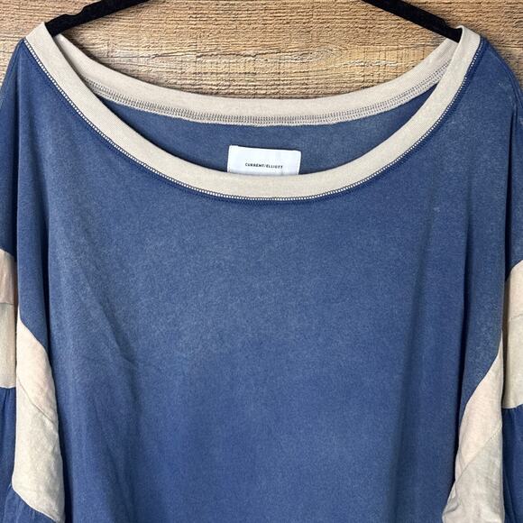 Current/Elliott The Two Step Colorblocked Top Washed Blue SZ 4 XL NWT - Picture 4 of 11